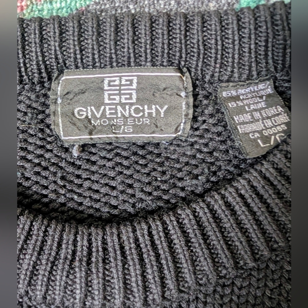 Vintage Givenchy Monsieur 1980s Wool-Blend Luxury Logo Sweater -L- - Picture 2 of 10